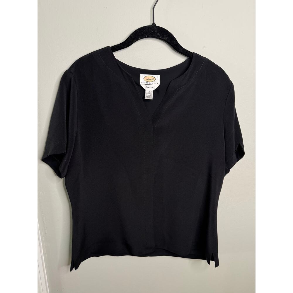 Vintage Talbots Women’s 100% Silk Black Short Sleeve Blouse Top Basic - Size 10